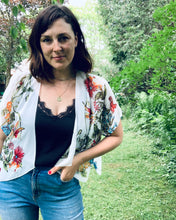 Load image into Gallery viewer, White Tropical Sheer Floral Cropped Kimono