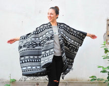 Load image into Gallery viewer, Grey and Black Southwestern Print Blanket Poncho