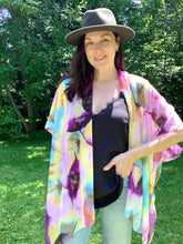 Load image into Gallery viewer, Pink and Purple Abstract Sheer Kimono