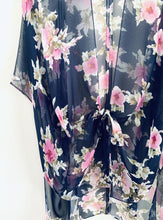 Load image into Gallery viewer, Navy and Pink Floral Sheer Kimono