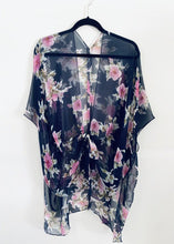 Load image into Gallery viewer, Navy and Pink Floral Sheer Kimono