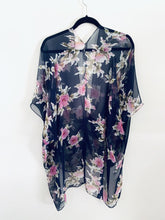 Load image into Gallery viewer, Navy and Pink Floral Sheer Kimono