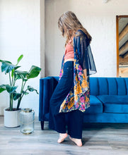 Load image into Gallery viewer, Navy and Yellow Floral Sheer Kimono