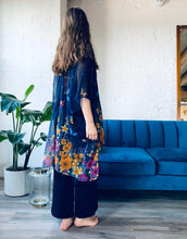 Load image into Gallery viewer, Navy and Yellow Floral Sheer Kimono
