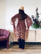 Load image into Gallery viewer, Burgundy and Tan Sheer Kimono