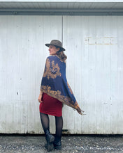 Load image into Gallery viewer, Royal and Copper Reversible Paisley Pashmina Draped Shawl
