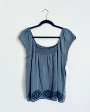 Load image into Gallery viewer, Dusty Blue boho embroidered top- Medium/Large
