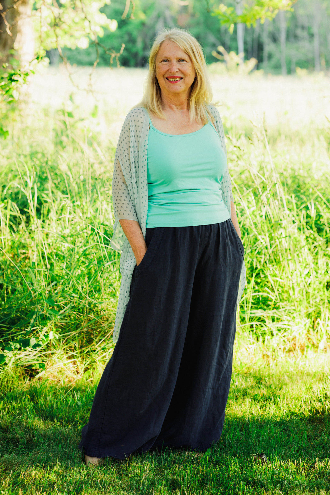 White and Aqua Polka Dot Sheer Kimono