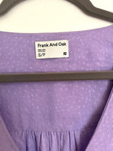 Load image into Gallery viewer, Frank and Oak lilac purple button up blouse with flutter sleeve- Small to Large
