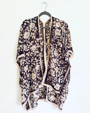 Load image into Gallery viewer, Brown and Cream Border Floral Sheer Kimono
