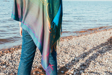 Load image into Gallery viewer, Turquoise Rainbow Reversible Paisley Pashmina Draped Shawl
