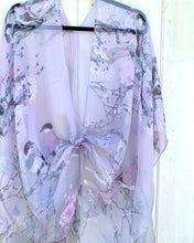 Load image into Gallery viewer, Grey and Purple Bird and Floral Sheer Kimono
