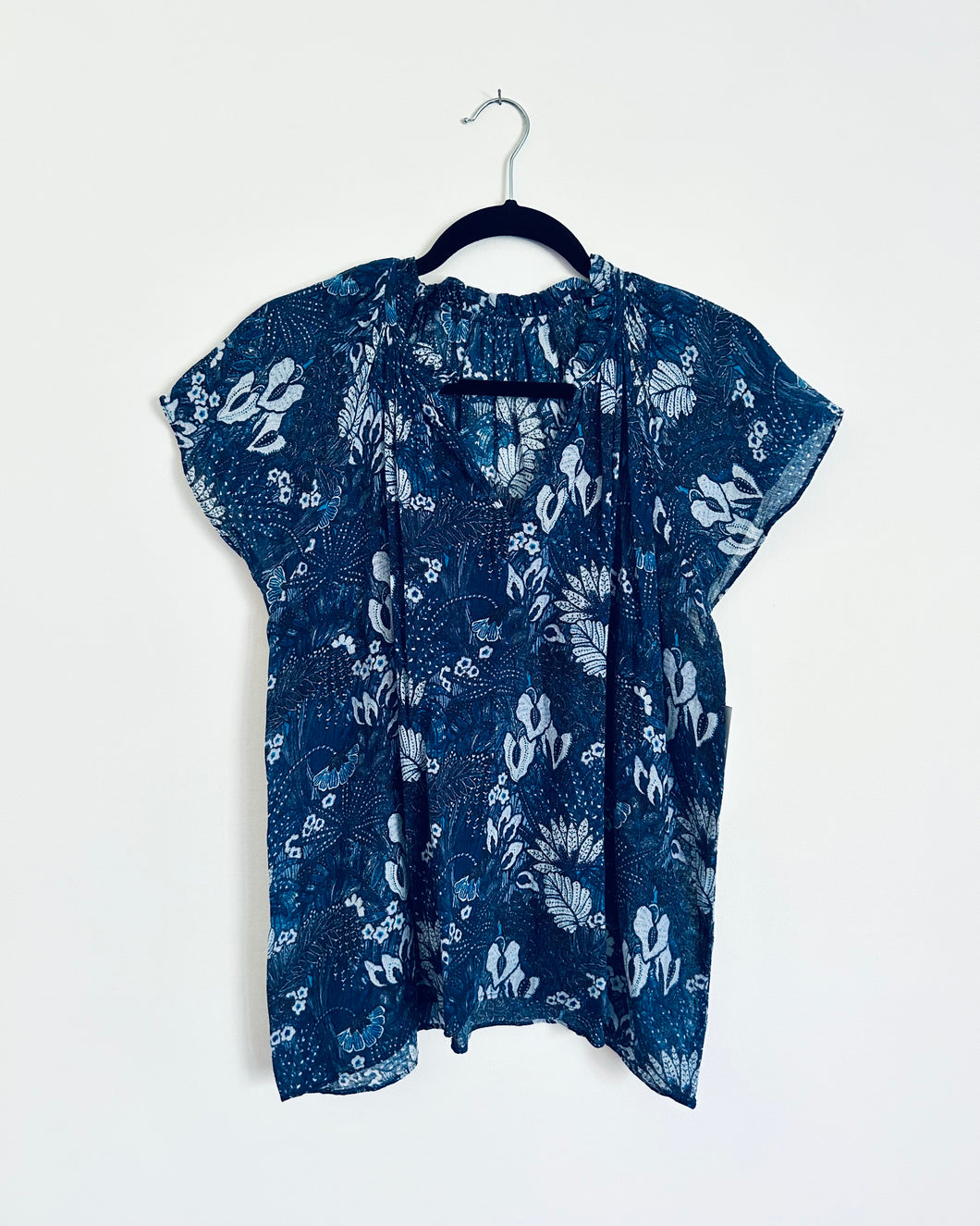 Navy Blue floral boho cotton top- Medium/Large