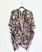 Load image into Gallery viewer, Brown and Cream Border Floral Sheer Kimono
