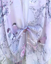 Load image into Gallery viewer, Grey and Purple Bird and Floral Sheer Kimono
