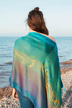 Load image into Gallery viewer, Turquoise Rainbow Reversible Paisley Pashmina Draped Shawl
