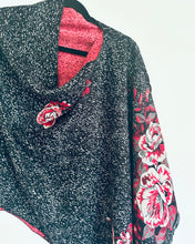 Load image into Gallery viewer, Charcoal and Red Rose Cashmere Feel Draped Shawl
