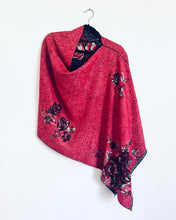 Load image into Gallery viewer, Charcoal and Red Rose Cashmere Feel Draped Shawl
