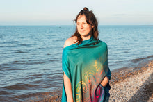 Load image into Gallery viewer, Turquoise Rainbow Reversible Paisley Pashmina Draped Shawl
