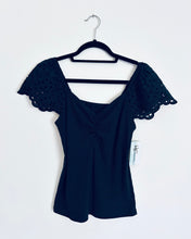 Load image into Gallery viewer, Navy ribbed and eyelet top- Medium
