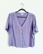 Load image into Gallery viewer, Frank and Oak lilac purple button up blouse with flutter sleeve- Small to Large
