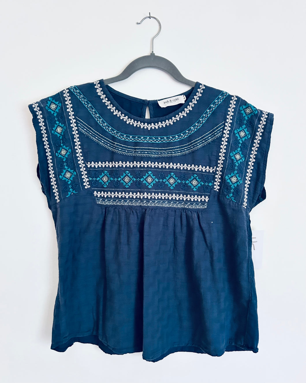 Indi & Cold Blue boho embroidered top- Medium