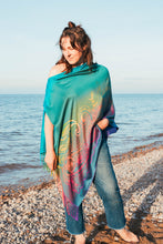 Load image into Gallery viewer, Turquoise Rainbow Reversible Paisley Pashmina Draped Shawl
