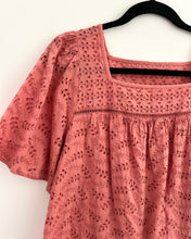 Load image into Gallery viewer, Vintage Coral Cotton Eyelet Boho Peasant Blouse
