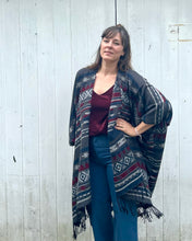 Load image into Gallery viewer, Burgundy, Grey and Blue Southwestern Print Blanket Poncho
