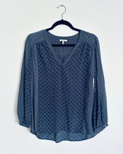 Load image into Gallery viewer, Joie blue patterned silk blouse- Small
