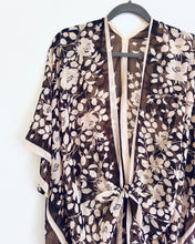 Load image into Gallery viewer, Brown and Cream Border Floral Sheer Kimono
