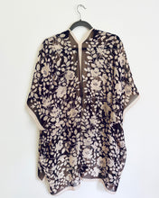 Load image into Gallery viewer, Brown and Cream Border Floral Sheer Kimono
