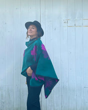 Load image into Gallery viewer, Reversible Green and Purple Floral Cashmere Feel Draped Shawl
