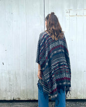 Load image into Gallery viewer, Burgundy, Grey and Blue Southwestern Print Blanket Poncho
