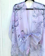 Load image into Gallery viewer, Grey and Purple Bird and Floral Sheer Kimono
