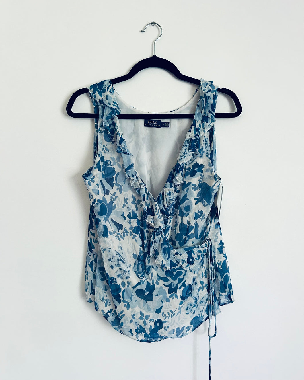 Polo Ralph Lauren ruffle blue and white floral wrap- size 8