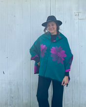 Load image into Gallery viewer, Reversible Green and Purple Floral Cashmere Feel Draped Shawl
