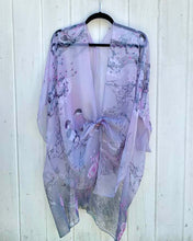 Load image into Gallery viewer, Grey and Purple Bird and Floral Sheer Kimono
