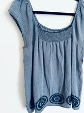 Load image into Gallery viewer, Dusty Blue boho embroidered top- Medium/Large
