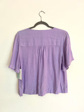 Load image into Gallery viewer, Frank and Oak lilac purple button up blouse with flutter sleeve- Small to Large
