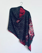 Load image into Gallery viewer, Charcoal and Red Rose Cashmere Feel Draped Shawl
