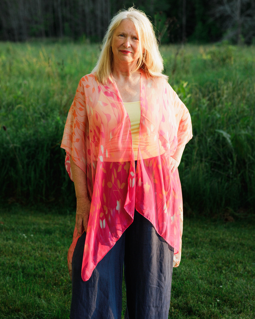 Coral Leaves Sheer Kimono