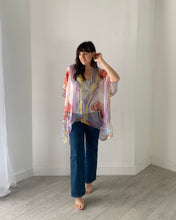 Load image into Gallery viewer, Purple and Pink Floral Ultra Sheer Kimono
