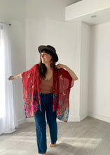 Load image into Gallery viewer, Burgundy Floral Butterfly Kimono
