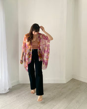 Load image into Gallery viewer, Purple and Orange Leaves Sheer Kimono
