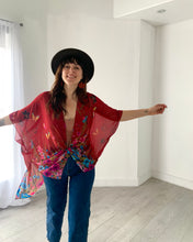 Load image into Gallery viewer, Burgundy Floral Butterfly Kimono
