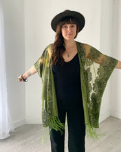 Load image into Gallery viewer, Green Paisley Burnout Sheer Fringe Kimono
