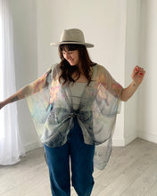 Load image into Gallery viewer, Charcoal and Pale Pink Lotus Sheer Kimono
