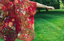Load image into Gallery viewer, Burgundy Tropical Floral Sheer Kimono
