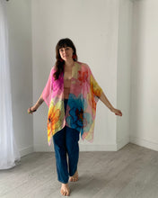 Load image into Gallery viewer, Pink and Blue Bright Floral Sheer Kimono
